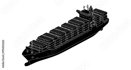 A large cargo container ship sailing on the sea loaded with stacked shipping containers for export Vector