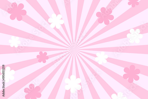 ピンク 背景と花柄ポップデザイン かわいい集中線バースト素材