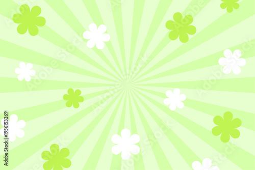 黄緑 背景と花柄ポップデザイン かわいい集中線バースト素材