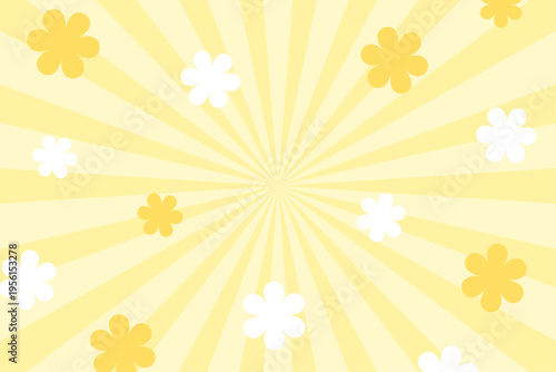 黄色 背景と花柄ポップデザイン かわいい集中線バースト素材