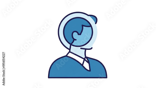 A blue illustration of a man's head and shoulders with a puzzle piece