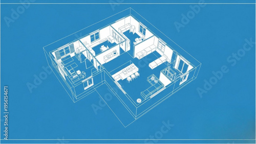 Architects design modern house interior layout with blueprint