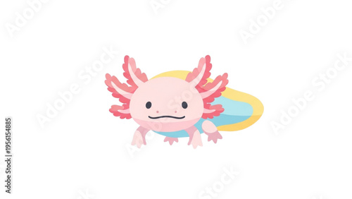 Adorable Cartoon Axolotl Illustration with Pink Body and Playful Expression Aquatic Creature Vector Art