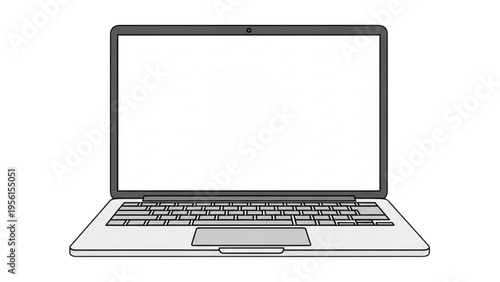 A line drawing depicts an open laptop on a surface.