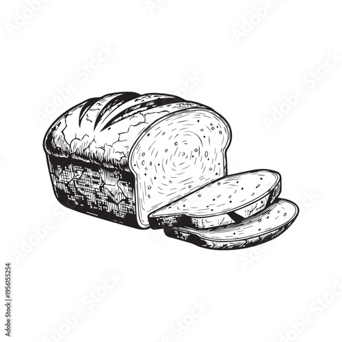 Vintage hand drawn sketch of a sliced loaf of bread
