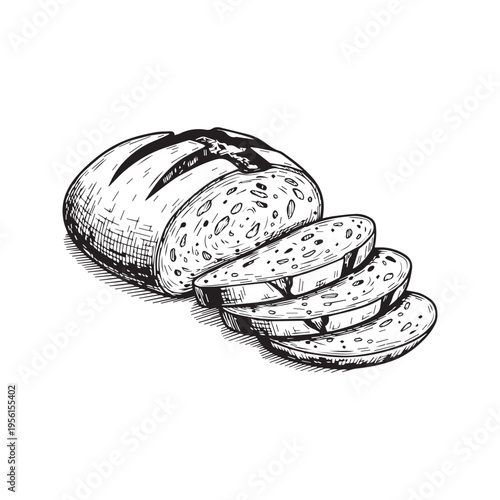 Vintage hand drawn sketch of a sliced loaf of bread

