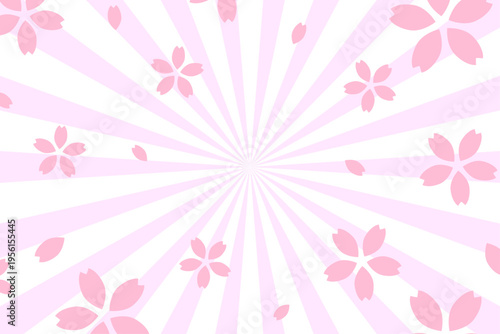 桜の花びら 背景 春の和風ポップ集中線デザイン素材　ピンク　白