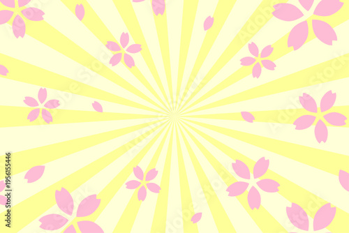 桜の花びら 背景 春の和風ポップ集中線デザイン素材　黄色