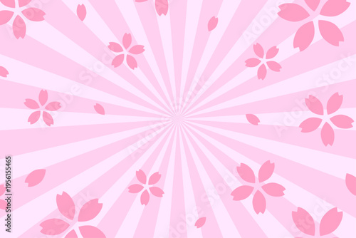 桜の花びら 背景 春の和風ポップ集中線デザイン素材　ピンク