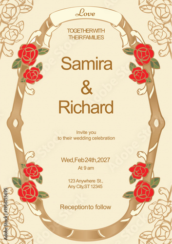 Roses vintage wedding invitation card template