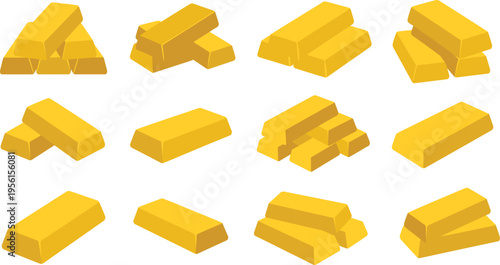 Gold bars illustration, wealth symbol, financial investment design, treasure concept, banking art, luxury asset, money graphic, precious metal collection
