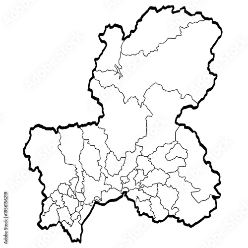 岐阜県地図 筆タッチ 市町村区分 和風 中部地方 日本 / A brushstroke map of Gifu prefecture 2