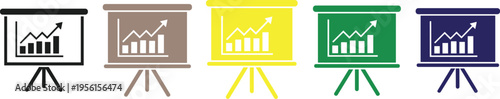 Colorful Business Presentation Board Icons with Growth Charts and Upward Trend Graphs for Financial Analysis, Marketing Strategy, and Data Visualization Designs