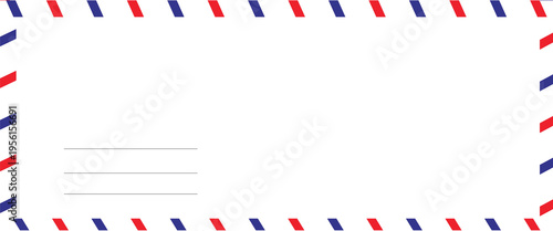 Airmail Envelope frame images with strips. International vintage letter border. Retro air mail postcard with blue and red stripes.  Empty classic postal frame. Vector illustration