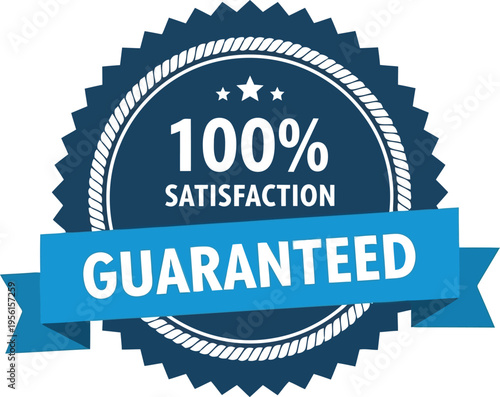 100 Percent Satisfaction Guaranteed Blue Badge Seal Icon for Customer Service and Quality Assurance Design