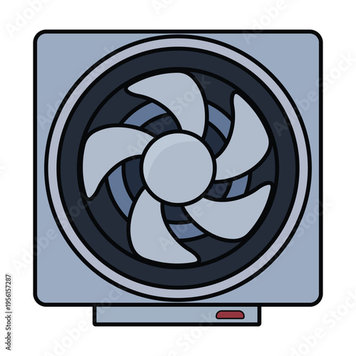 Square Electric Ventilation Fan Icon for Industrial Cooling, Household Exhaust Airflow Systems, and HVAC Climate Control Equipment Illustration