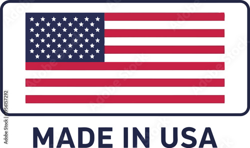 Made In USA Label With American Flag Icon For Product Packaging And Quality Assurance Branding