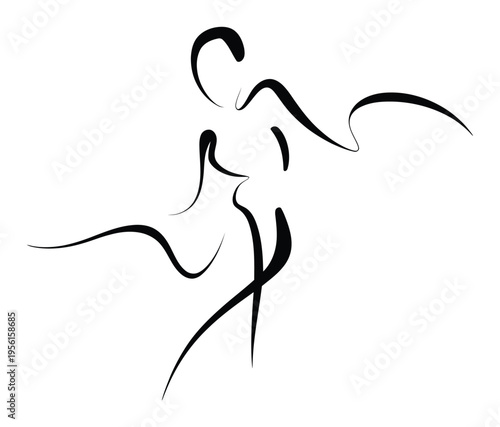 Abstract Line Art Vector Illustration of Dancing Figures