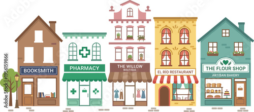 Black and white line art vector of a cozy European cafe storefront with awning and sidewalk plants.