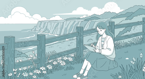 Young woman sitting peacefully outdoors with a book.