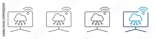Cloud computing icon with a thick line style and blue color for illustration web and icon banner vector