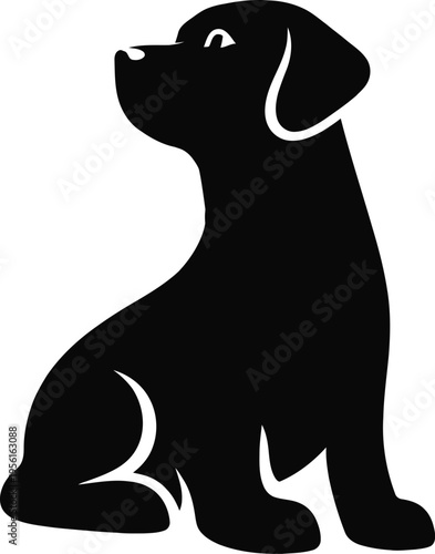 Clean and minimal dog sitting silhouette with a friendly and calm posture. Bold black design with smooth curves, perfect for pet brands, veterinary clinics, dog training services and animal-related pr