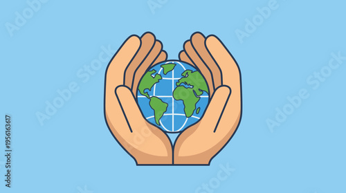 Hand Holding Earth Globe Illustrating Global Care and Environmental Protection on a Blue Background