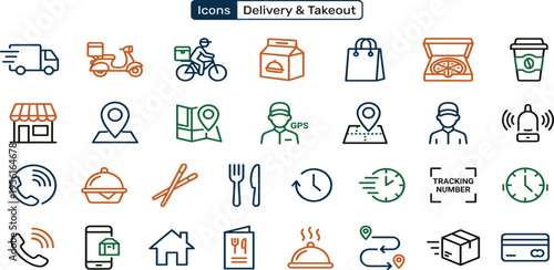 Delivery and Takeout Icons Food Service, Logistics, and E-commerce Solutions