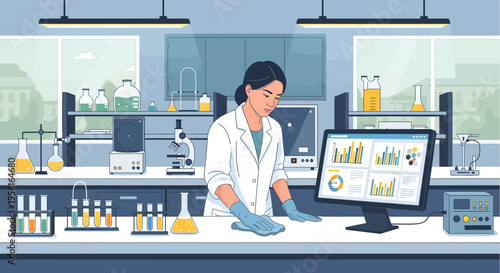 Scientist working diligently in a modern laboratory setting.