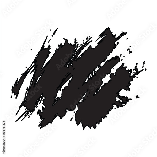 A black paint smear on a white background with abstract brush strokes.