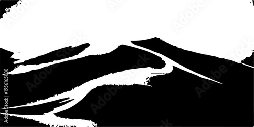 Black ink vector illustration of a girl silhouette with a flying eagle bird symbol in a Japanese kanji calligraphy art style