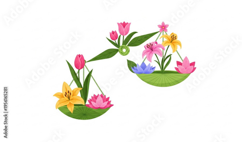 Eco balance concept vector floral harmony system colorful nature equilibrium design