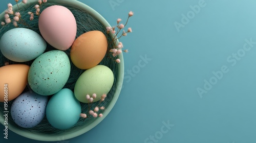 easter pastel palette green backdrop on a blue background