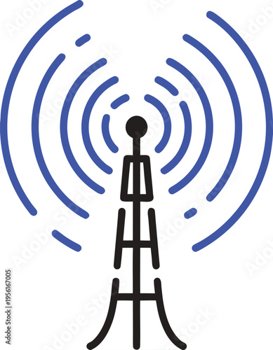 Vector illustration of a telecommunications tower for wireless signal broadcasting and 5G connectivity