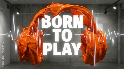 Dynamic orange liquid splashes creatively form a pair of modern headphones, emphasizing a powerful 