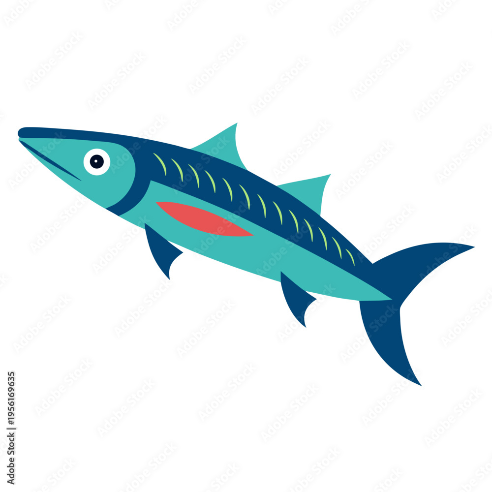 Obraz premium Vector illustration of a blue fish with red fins