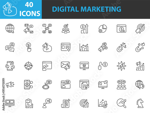 set of digital marketing icons, business, advertisement