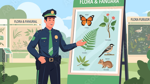 Park Ranger Explaining Flora and Fauna Exhibit.