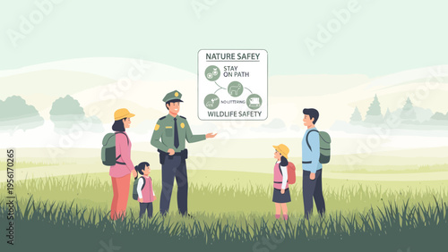 Park ranger teaching children about nature safety rules.