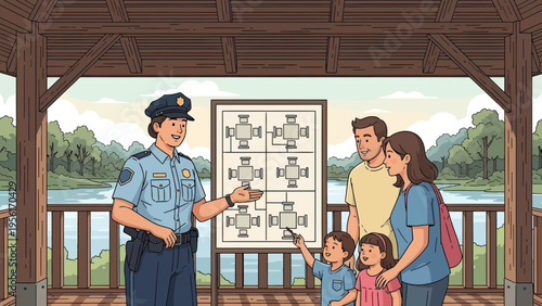 Police Officer Explains Rules to Family at Park.