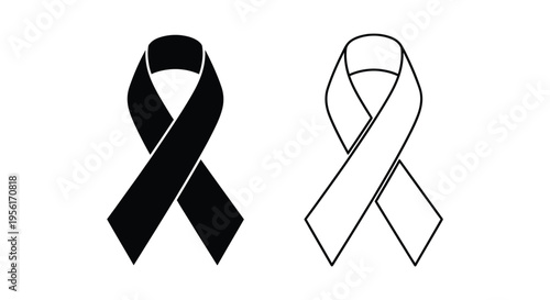 Black Awareness Ribbon Vector Icon Set