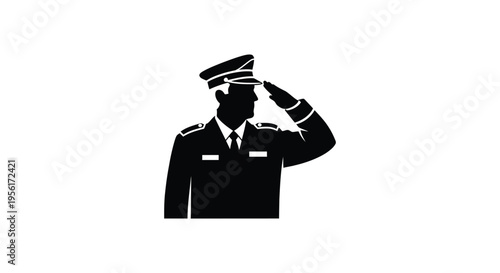 Police Officer Saluting Silhouette Vector