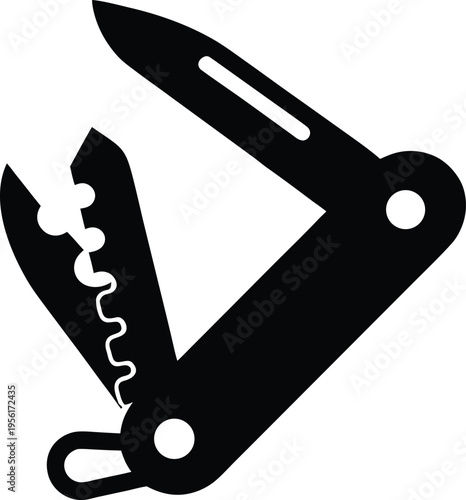 a pocket knife with single blade open the entire image silhouette vector illustration on transparent background