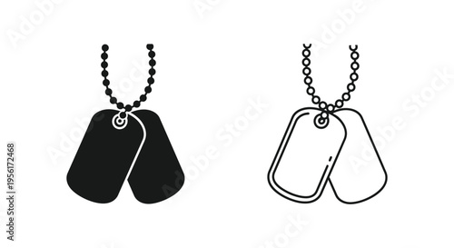 Dog Tags Icon Set Vector Black and Outline