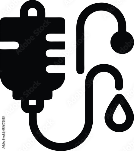a iv bag with drip chamber and tube the entire image silhouette vector illustration on transparent background