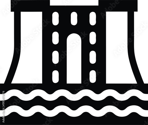 a hydroelectric dam with spillway and reservoir the entire image silhouette vector illustration on transparent background