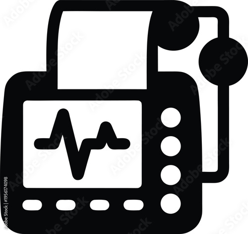 a ecg machine with paper feed and leads the entire image silhouette vector illustration on transparent background