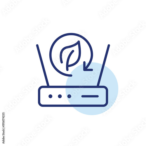 Wi-fi router, leaf and renew arrow. Sustainable internet and connection. Pixel perfect, editable stroke vector icon