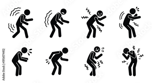 Stick figures illustrating various types of physical pain and discomfort