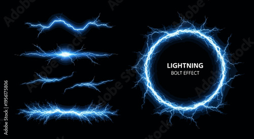 Electric blue lightning bolt effects and oval frame illustration